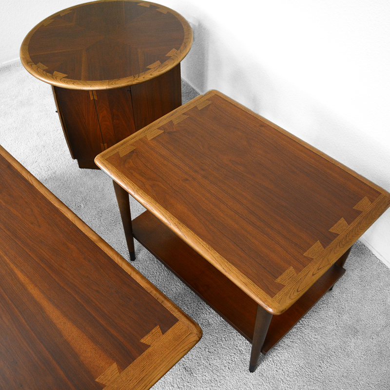 Set of 3 Mid Century Lane Acclaim Dark Walnut Coffee Table and Side Tables by Andre Bus las vegas
