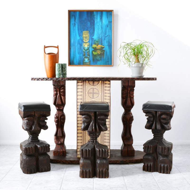 mid century sculpted witco tiki bar and bar stools