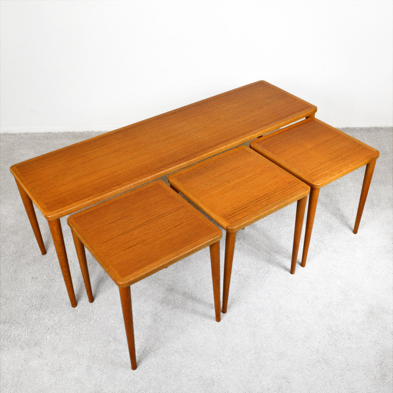 Mid Century Dux ​Teak Coffee Table with Nesting Tables  Made in Sweden