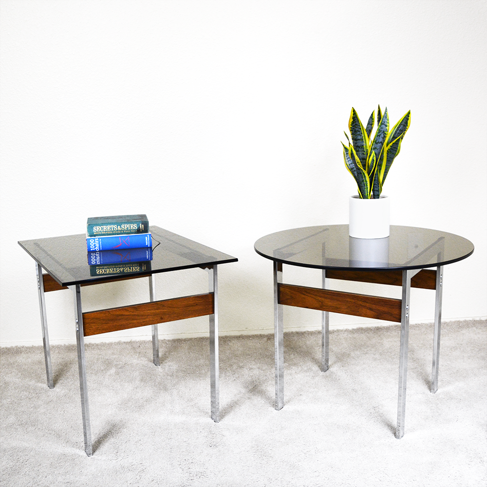 ​Mid Century Chrome and Smoked Glass Side Tables las vegas