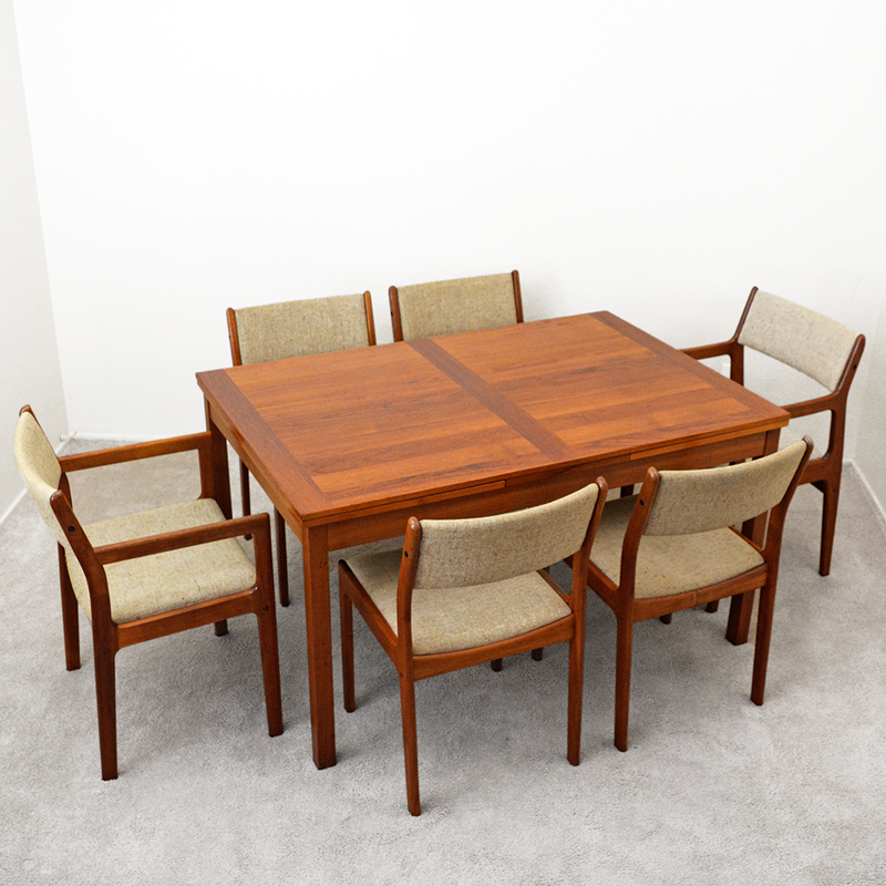 mid century danish teak extending dining table and chairs