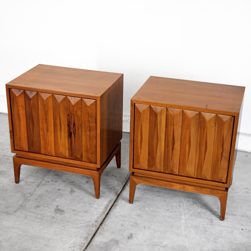 Rare Mid Century 3 Piece Walnut Bedroom Set with Lowboy Dresser and Nightstands by John Cameron Distinctive Furniture