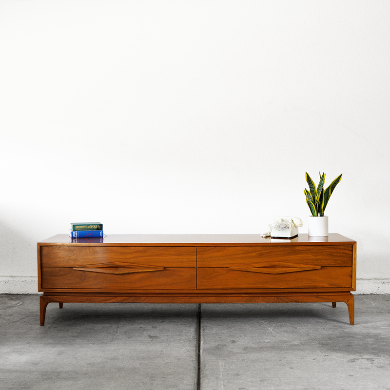 Rare Mid Century walnut console table footboard chest of drawers by John Cameron Distinctive Furniture las vegas