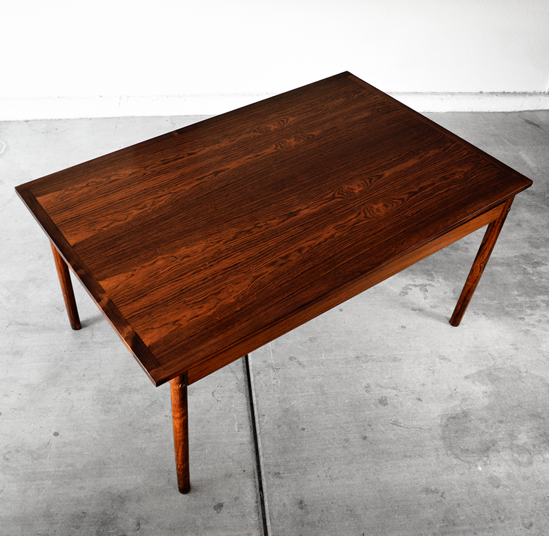 Vintage Brazilian Rosewood Dining Table with Two Leaf Extensions by H. Sigh & Son Denmark mid mod crisis