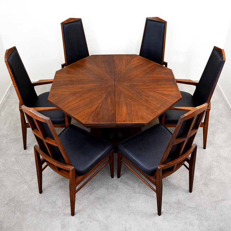 mid century foster mcdavid octagon walnut dining table and chairs las vegas
