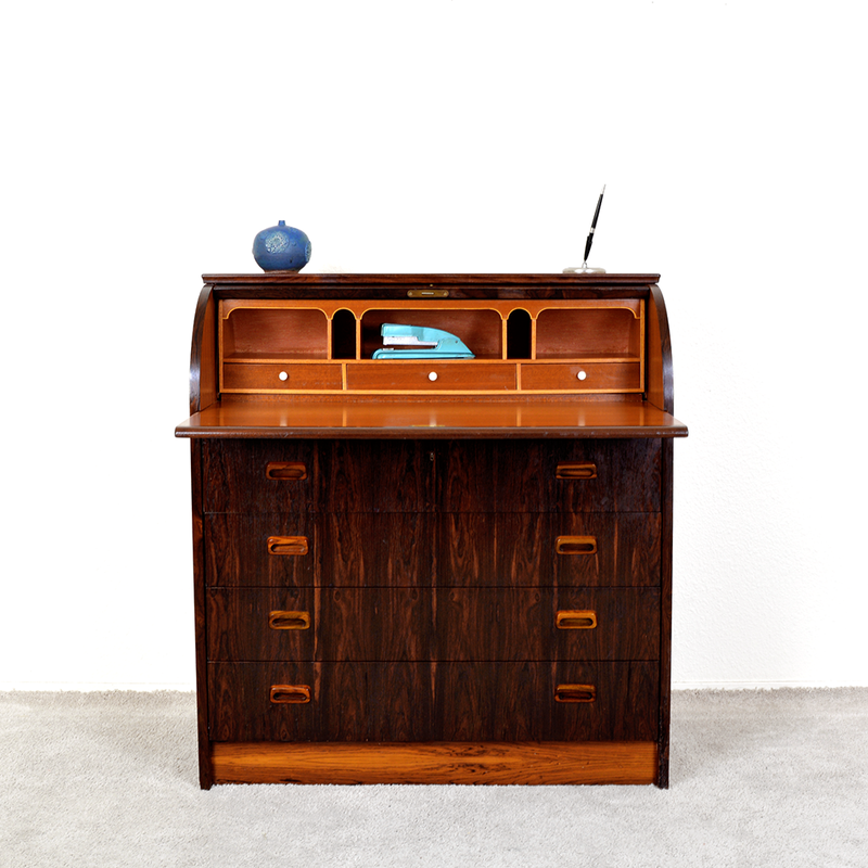 Mid Century Rosewood and Teak Roll Top Secretary Desk Made in Sweden las vegas